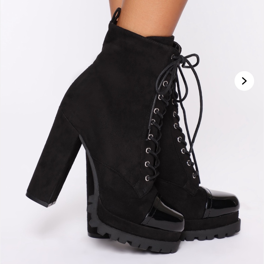 Black Lace-Up Platform Ankle Boots